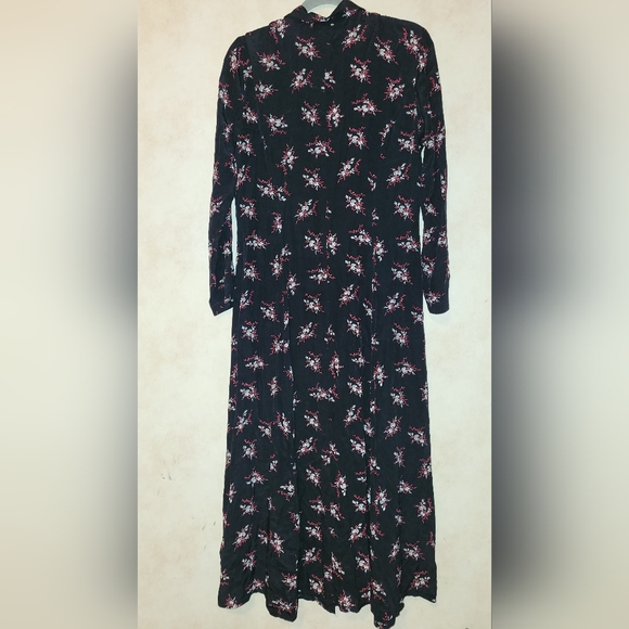Laura Ashley Black Floral Button Dress‎ Womens Size 12 Farmcore Cottagecore - Picture 2 of 5
